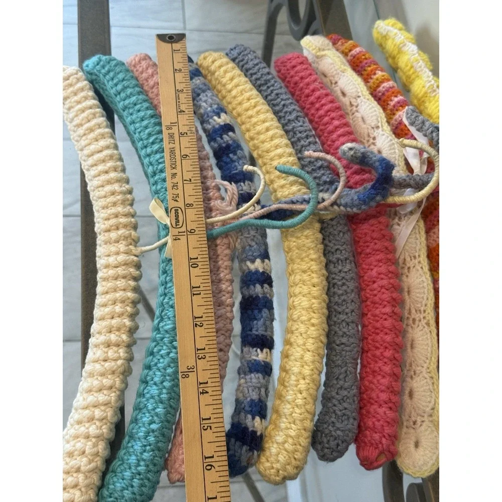 10 PC Vtg 70s Handmade Crochet Padded Clothes Hanger Lot Retro Cottagecore Boho